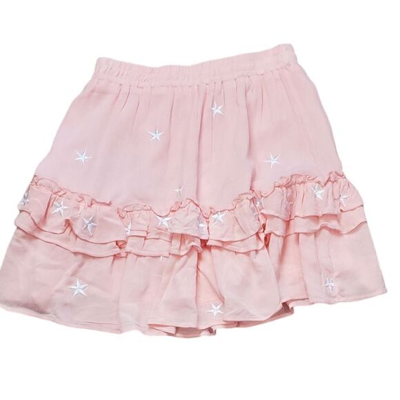 NWT Storia Pink Ruffle with White Embroidered Stars Mini Skirt - Picture 1 of 6